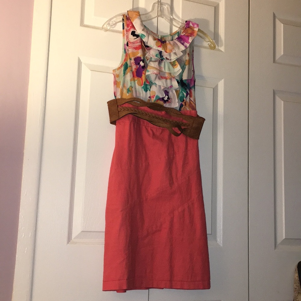 Floral patterned dress with belt